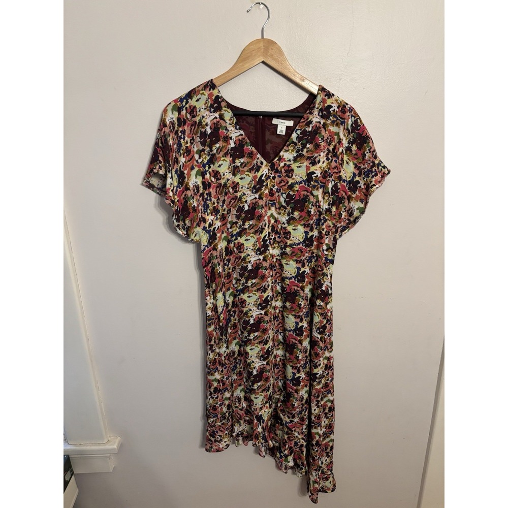 Lewit Women's Floral V-Neck Flutter Sleeve Asymmetrical Dress Size 8